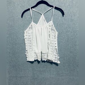 Acemi White Boho Lace Crochet Camisole Tank Top Festival Spaghetti Strap Small